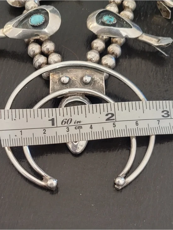 Sterling Silver Turquoise Squash Blossom Necklace - - Picture 4 of 16